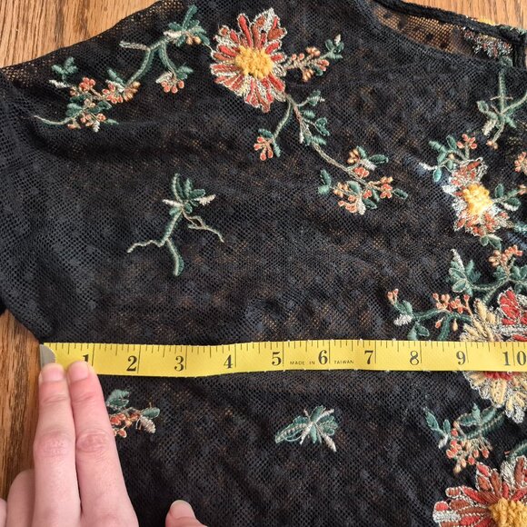 Anthro Maeve Floral Embroidered Black Mesh Sheer Blouse Top Romantic Whimsigoth - Picture 14 of 16